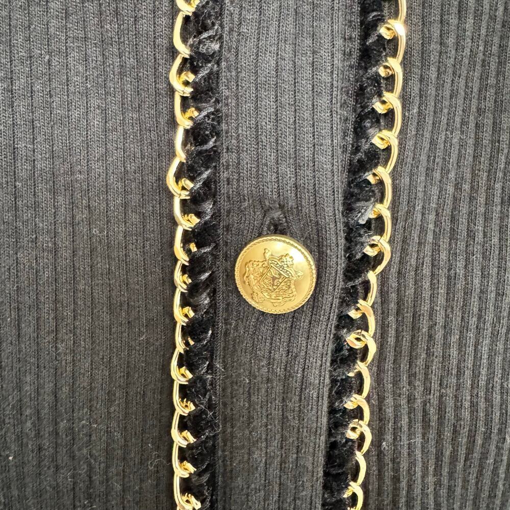 J.Crew Vintage rib lady jacket Cardigan chain trim Black Sz 2X Old Money Preppy - Picture 6 of 9
